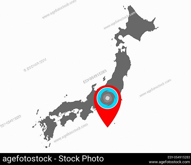 Karte von Japan und Pin mit Hurrikanwarnung - Map of Japan and pin with hurricane warning