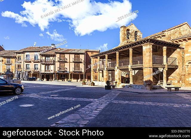 The Main Square and St. Miguel church in Ayllon. Segovia. Spain