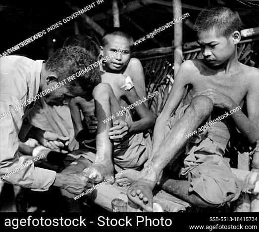 Latest pictures of starved, diseased Indonesians as left by the retreating Japanese in the now liberated territory of Netherlands New Guinea