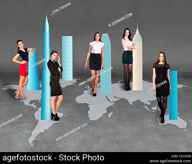 Image of businesspeople standing on the world map