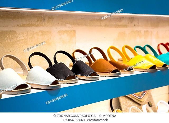 Traditional Menorca sandals - named Avarca - in exposition