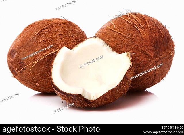 Close up of Fresh coconuts on white background