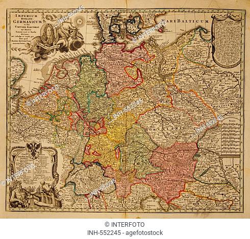 cartography, maps, Holy Roman Empire, copper engraving, Atlas Novus by Georg Matthaeus Seutter, printed by Peter von Bhelen, Vienna, 1728, private collection