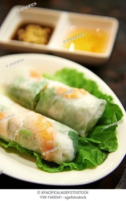 Fresh spring rolls inside Thanh Ky, A vietnamese restaurant specializing in clear broth beef noodles or pho on Yongkang Street in Taipei