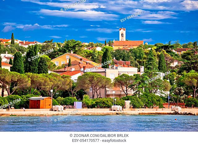 Town of Malinska colorful coastline view, Island of Krk, Croatia