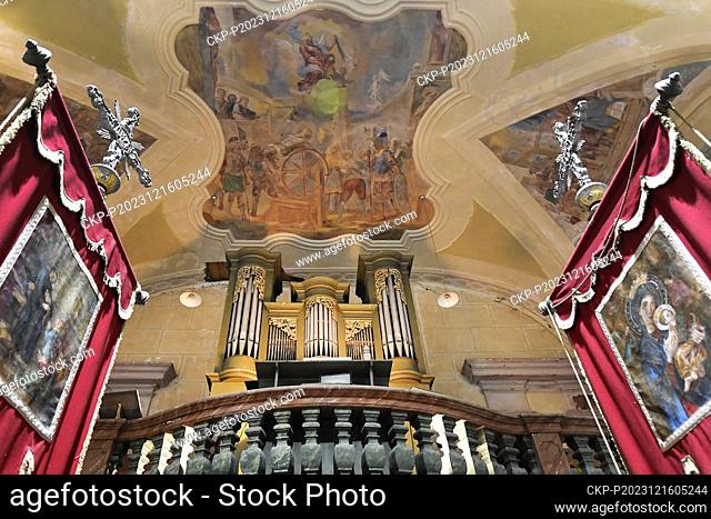 The rare electrified Baroque altar by Franz Stilp in St. George's Church in Semnevice, Plzen Region, Czech Republic, was lit up on December 16, 2023