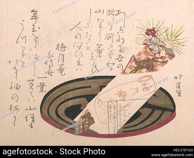 Tray with Noshi Paper (Noshi Indicates a Present), 1816., 1816. Creator: Totoya Hokkei