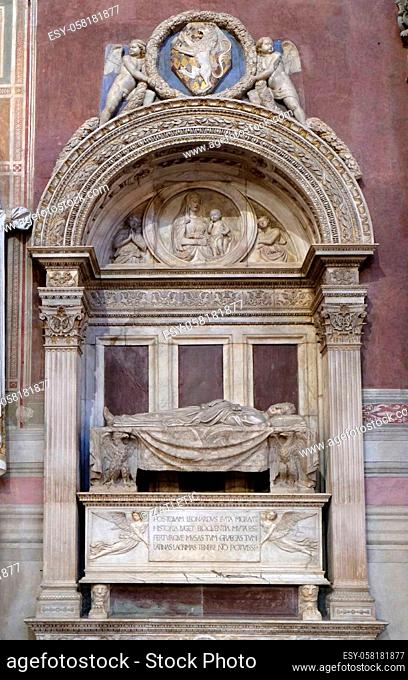 Tomb of Leonardo Bruni Italian humanist, historian and statesman1370 – 1444, by Bernardo Rossellino, Funerary monument, Basilica of Santa Croce (Basilica of the...