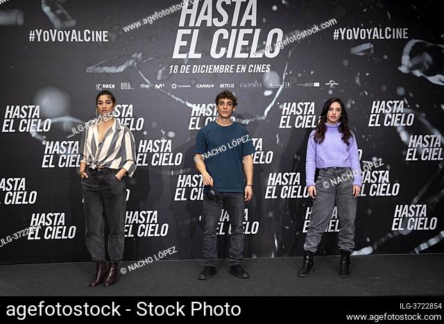 Miguel Herran, Carolina Yuste and Asia Ortega attends to 'Hasta el Cielo' photocall on December 16, 2020 in Madrid, Spain Madrid, Spain. 16/12/20