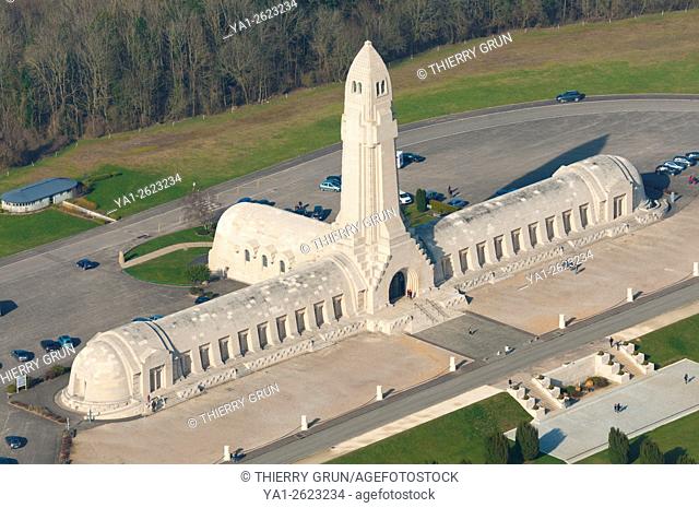 France, Meuse (55), Verdun, WWI battle fields, Douaumont, ossuary (aerial view)
