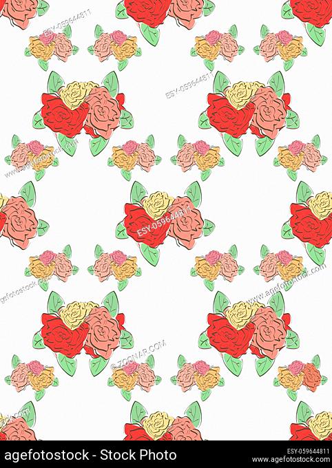 Illustration of modern seamless floral pattern isoalted on white background