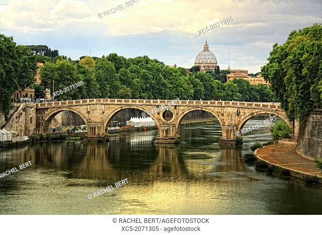 Panoramic view of Tiber River and Vatican City