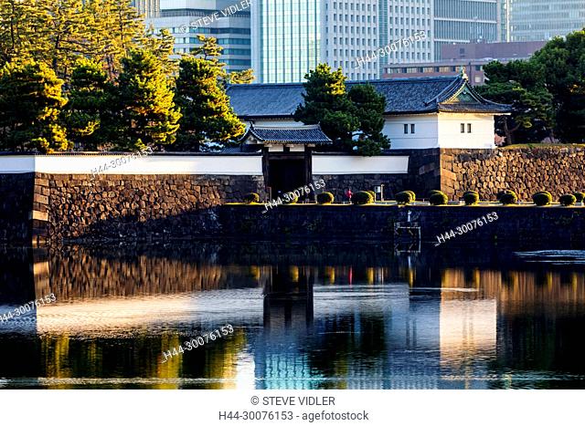 Japan, Honshu, Tokyo, Hibiya, Imperial Palace, Sakuradamon Gate and Hibiya Area Skyline