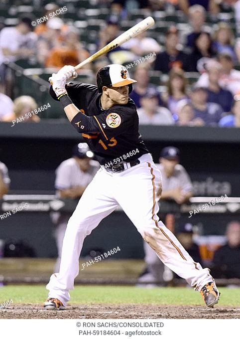 Baltimore Orioles third baseman Manny Machado (13) bats in the eighth inning against the New York Yankees at Oriole Park at Camden Yards in Baltimore