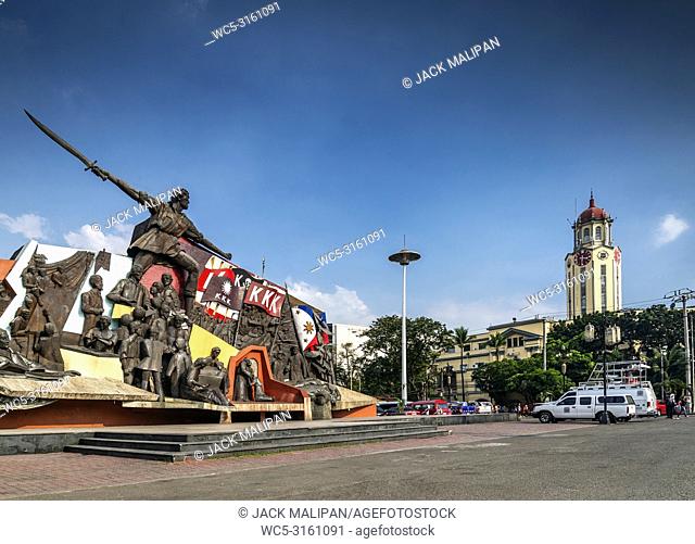 famous andres bonifacio shrine monument landmark in central manila city philippines with city hall and clock tower