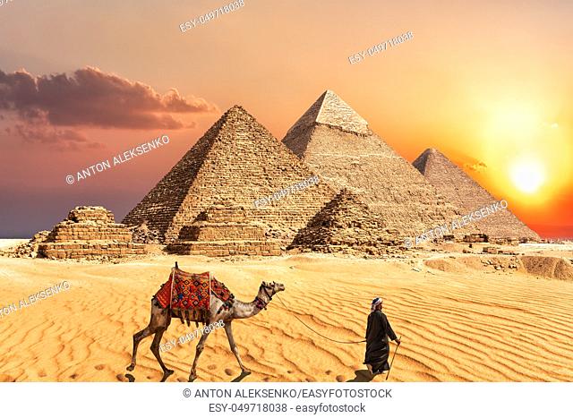 Giza Pyramid complex in Egypt, beautiful sunset view