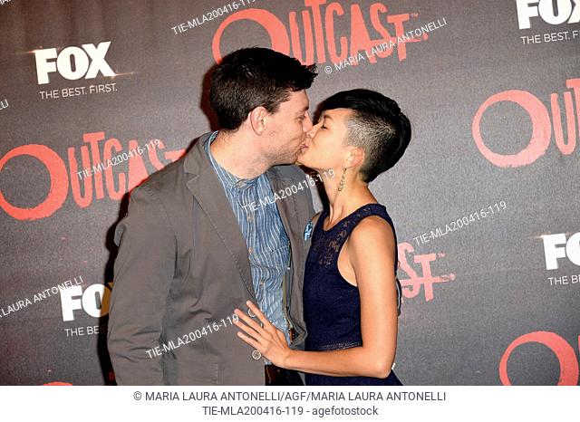 Patrick Fugit with girlfriend Jennifer Del Rosario during the red carpet for the international preview of tv series Outcast produced by Fox Networks Group, Rome