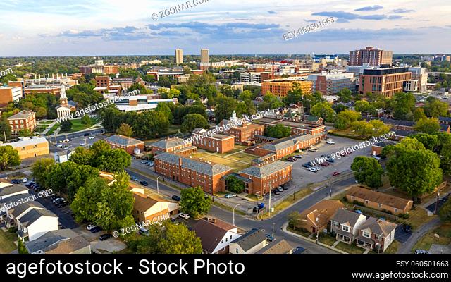 Aerial view university campus area looking into the city suberbs in Lexington KY