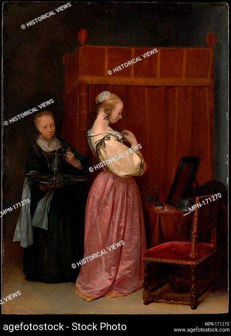 A Young Woman at Her Toilet with a Maid. Artist: Gerard ter Borch the Younger (Dutch, Zwolle 1617-1681 Deventer); Date: ca