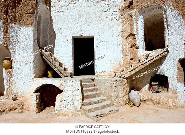 Tunisia - Matmata - Stairs in the yard of the underground house Diar Amor
