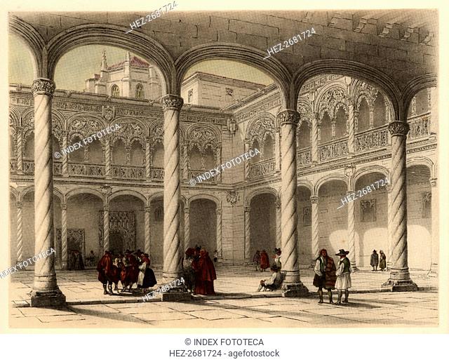 Cloister of the church of San Gregorio in Valladolid, with scene of life and traditional costumes?