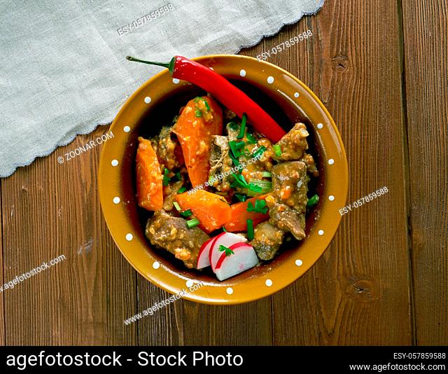 Spicy-sweet jerk caribbean beef stew close up