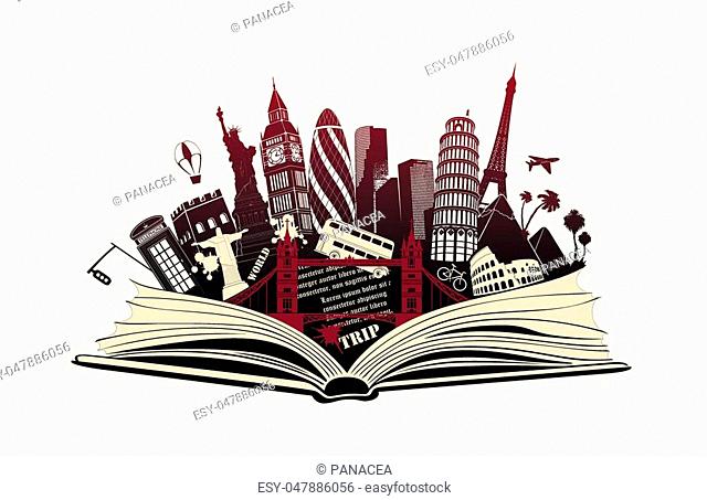 open book with landmarks to the world