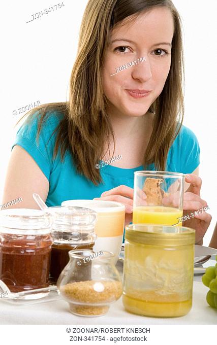 A woman having breakfast