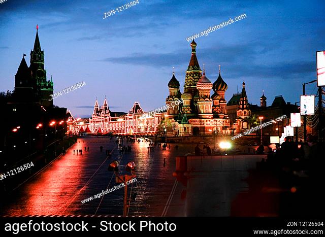 View on St Basil Cathedral Night Moscow Russia