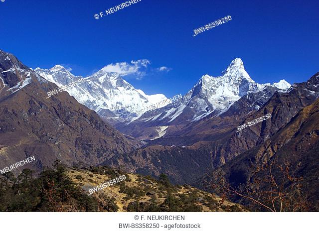 Nuptse, Mount Everest, Lhotse and Ama Dablam. View from Everest View Hotel, Nepal, Himalaya, Khumbu Himal