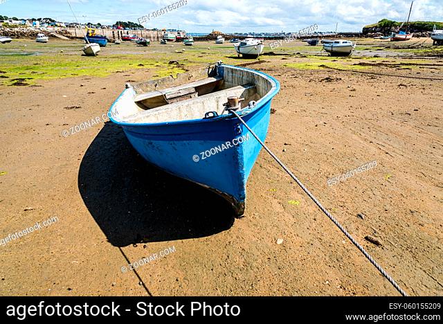 Stranded ships at low tide in the harbour of the Island of Batz a sunny day of summer