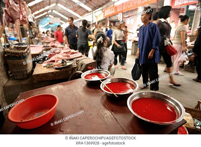 Blood Bowls, Market Rongjiang, Rongjiang, Guizhou, China