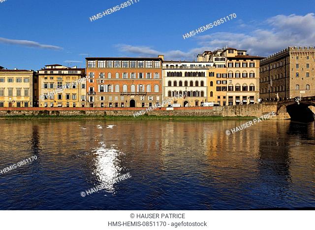 Italy, Tuscany, Florence, historic center listed as World Heritage by UNESCO, River Arno close to Ponte Santa Trinita