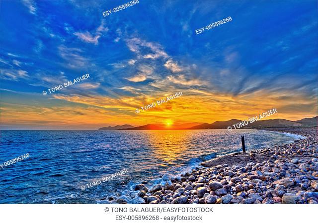 Ibiza Cap des Falco beach sunset and Es Vedra in Sant Josep Balearic Islands