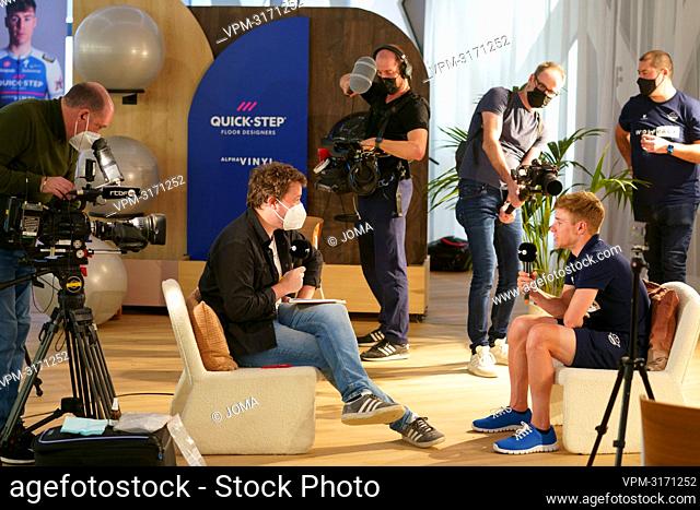 Belgian Remco Evenepoel of Quick-Step Alpha Vinyl pictured with the press on the media day of Belgian cycling team Quick-Step Alpha Vinyl in Calpe, Spain