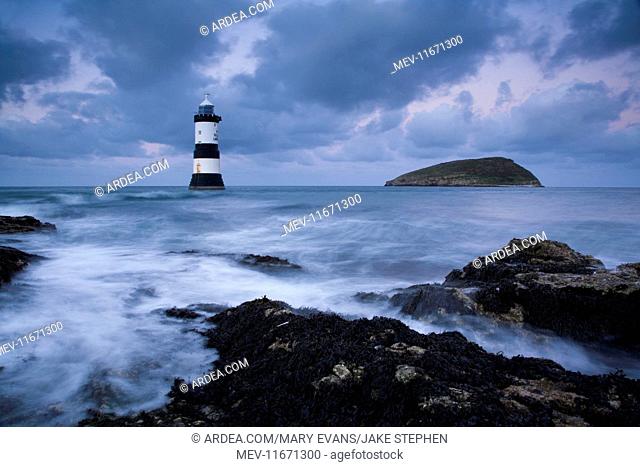Puffin Island and lighthouse Winter