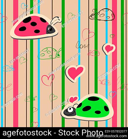 vector seamless wallpaper with ladybirds in love
