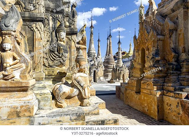 Myanmar (ex Birmanie). Sankar lake. Shan state. Temple of Takhaung Mwetaw, and its 236 stupas some of which date back to the 18th century