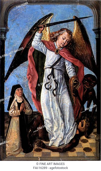 Archangel Michael Fighting Demons. Master of the legend of St. Ursula (active ca 1485). Oil on wood. Early Netherlandish Art. c. 1480