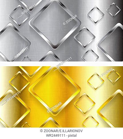 Abstract tech metallic and golden banners