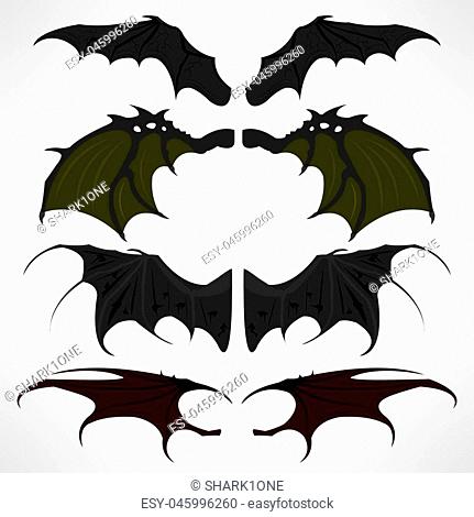Vector cartoon set of black dark devils wings