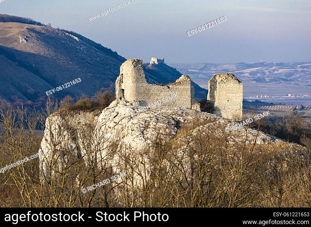 Sirotci hradek ruins and Devicky ruins on Palava region, South Moravia, Czech Republic