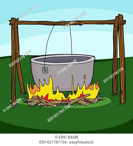 Large Empty Cauldron On Campfire