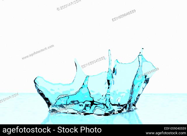 Splash of crystal clear water on isolated on white background. Selective focus macro shot with shallow DOF