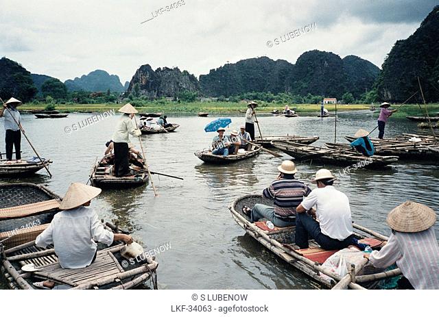 People on boats at Halong bay, Vietnam, Asia