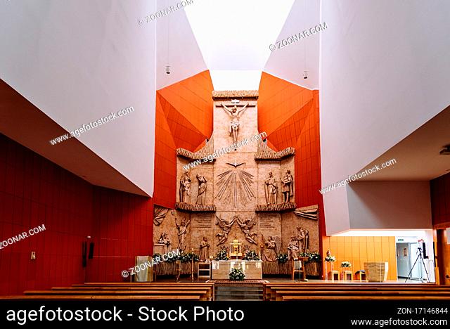 San Sebastian de los Reyes, Spain - May 15, 2021: Interior view of San Manuel Gonzalez Church. Religion, Faith and Christianism concepts