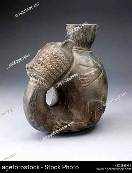 Jug in the Form of a Curled Animal, with Tail in Mouth, Possibly a Feline, A.D. 1000/1400. Creator: Unknown