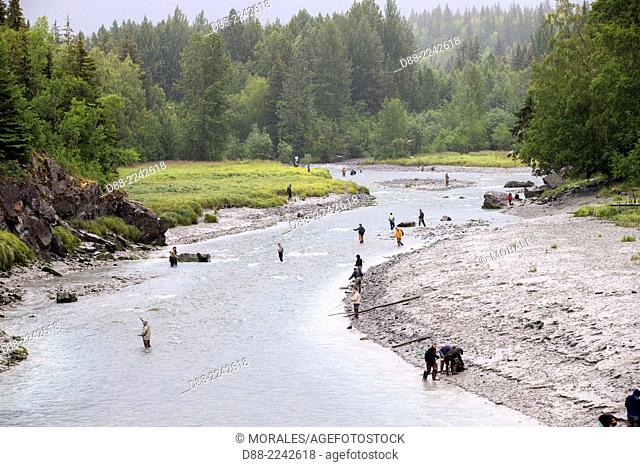 North America, United States, Alaska, Anchorage, salmon's fishermen in the Bird Creek