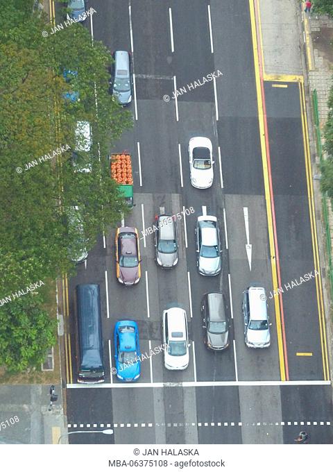 Aerial view of vehicles waiting for green light