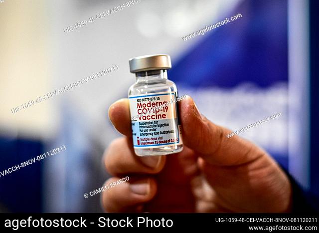 A nurse vaccinator holds a vial of the Moderna COVID-19 Vaccine as the Colombian goverment begins to vaccinate children between ages 3 to 11 against the...